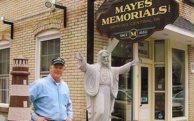 Owner Dick Stever in front of Mayes Memorial and Monument Services in State College, PA