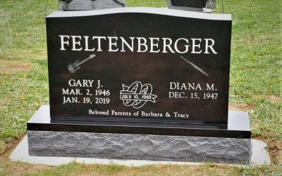 A jet black granite memorial designed and produced by Mayes Memorials in State College, PA 